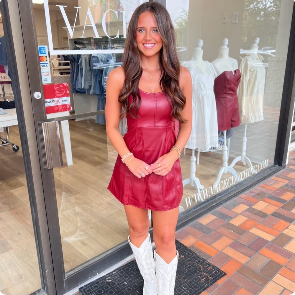 Red Faux Leather Mini Dress